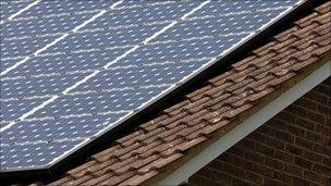 Solar panels on a roof in Surrey