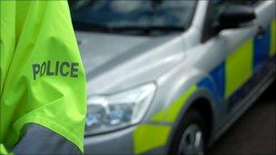 Policeman in front of car