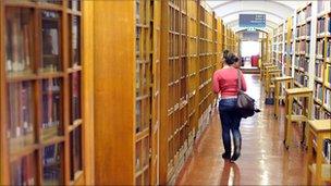 Student in library