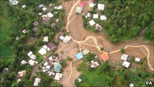 MoD handout photo of the view from a Royal Navy helicopter of the hurricane-hit island of St Lucia