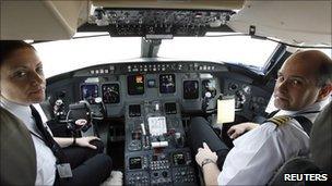 Pilots in cockpit