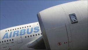 A Rolls-Royce engine on an Airbus A380