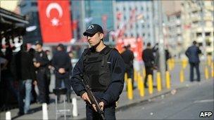 Scene of Sunday's suicide bombing in Taksim Square, Istanbul