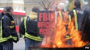 A picket line during Monday's fire strike