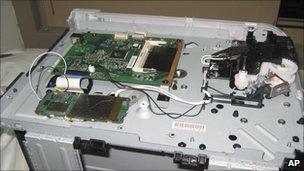 Dubai police image said to show explosives concealed in computer printer found on plane (30/10/10)