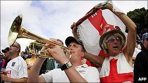 Two members of the England cricket Barmy Army