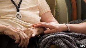 Elderly person in a care home