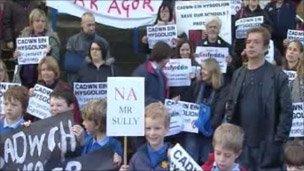 Protesters outside county hall in Carmarthen