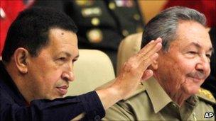 President Raul Castro of Cuba and Hugo Chavez of Venezuela