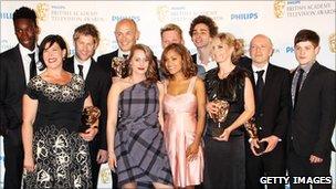 The cast and crew of Misfits at the Bafta TV Awards