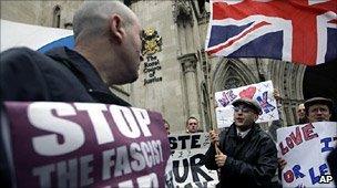 Rival demonstrators outside court