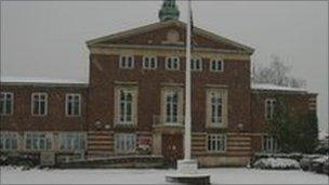 Slough Town Hall in the snow