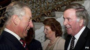 Prince Charles and Sir Terry Wogan at the Irish Embassy on 9 November 2010