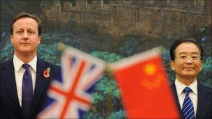 Prime Minister David Cameron at a contract signing with Chinese Premier Wen Jiabao