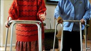 Elderly women in care home