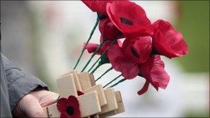 Poppies and crosses at the Garden of Remembrance in Edinburgh