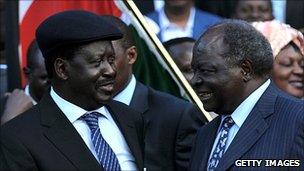 Mr Kibaki and Mr Odinga (l) (file image from 5 August 2010)