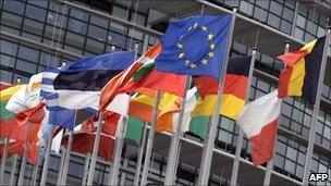 EU countries' flags in Brussels - file pic