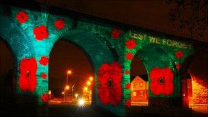 Poppies on the Victorian railway viaduct in Airdrie