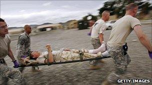 Injured British soldier in Afghanistan