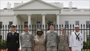 Protesters against the ban on openly gay servicemembers chained themselves to the White House fence in April