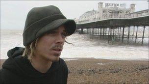 Kite surfer Lewis Crathern on Brighton Beach