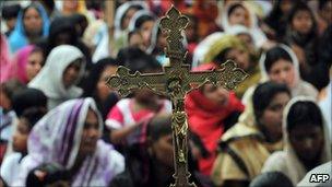 Pakistani Christians in church