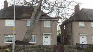 Damaged house in Bebington, Wirral