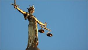 The figure of Lady Justice on the dome of the Old Bailey in London