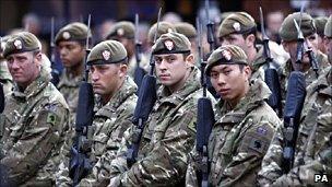 Soldiers attend an Armistice Day service at Chester Cathedral