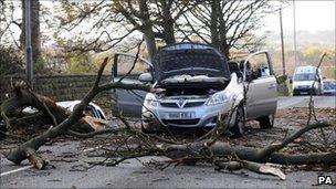 The damaged car