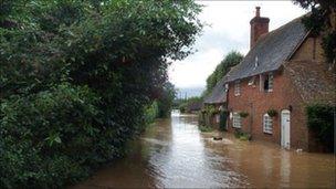 Flooded street in Bucklebury