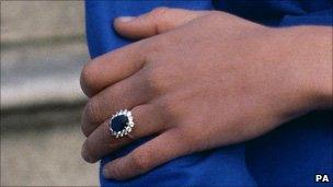 Princess Diana wearing her engagement ring