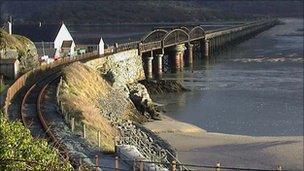 The railway line and bridge at Barmouth