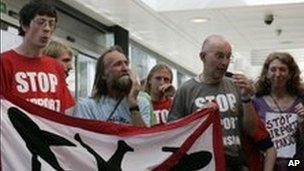 Climate campaigners at London City Airport