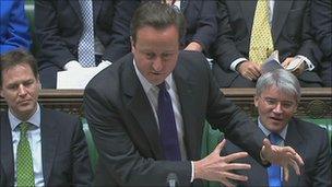 David Cameron during PMQs