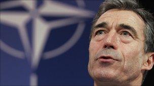 Nato Secretary General Anders Fogh Rasmussen at Nato headquarters in Brussels - 15 November 2010
