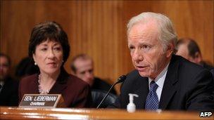 Susan Collins, left, and Joseph Lieberman