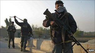 Afghan police during clash with Taliban near Jalalabad airport - 13/11/10