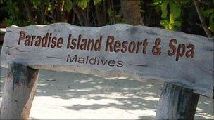 Maldives resort sign