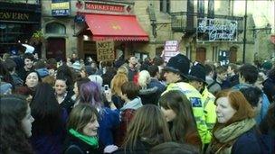 Student protesters gathering in Durham