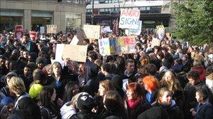 Students protesting in Sheffield