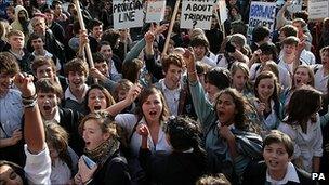 Students and school children demonstrate against proposals to raise tuition fees