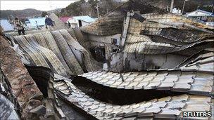 A building destroyed by North Korean artillery shelling, Yeonpyeong island, 25 November 2010