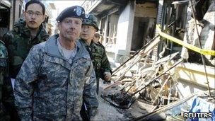 US Gen Walter Sharp on Yeonpyeong island, 26 Nov