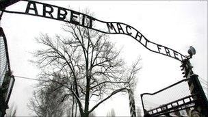 File photo of Arbeit Macht Frei sign at Auschwitz concentration camp in Poland - 26 January 2005