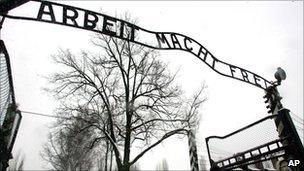 File photo of Arbeit Macht Frei sign at Auschwitz concentration camp in Poland - 26 January 2005