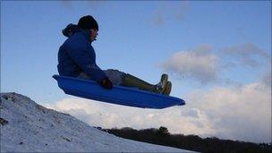 Troy Scott, 9, sledging on Lewis