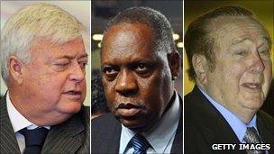 Fifa executives Ricardo Teixeira (l), Issa Hayatou and Nicolas Leoz (r)