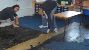 The clean-up at Gobowen Primary School